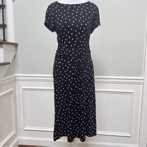 Boden Black and Pink Polka Dot Midi Dress